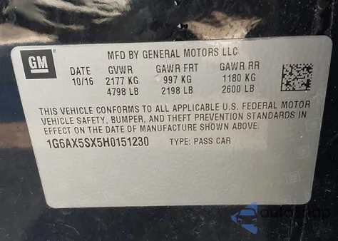 2017 Cadillac Cts Luxury z USA, uszkodzony, nr VIN 1G6AX5SX5H0151230